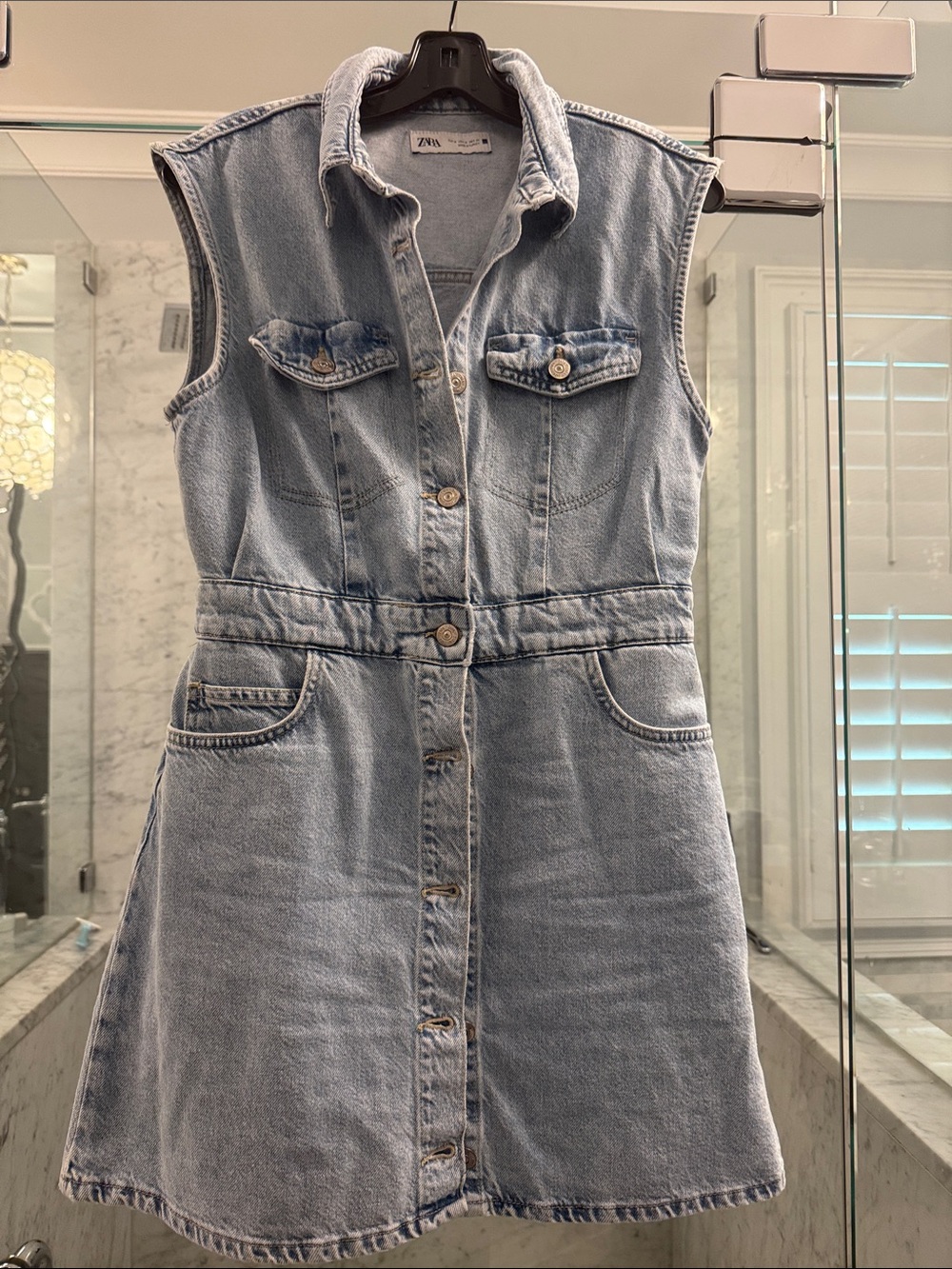Zara Light Blue Sleeveless Denim Mini Jean Dress